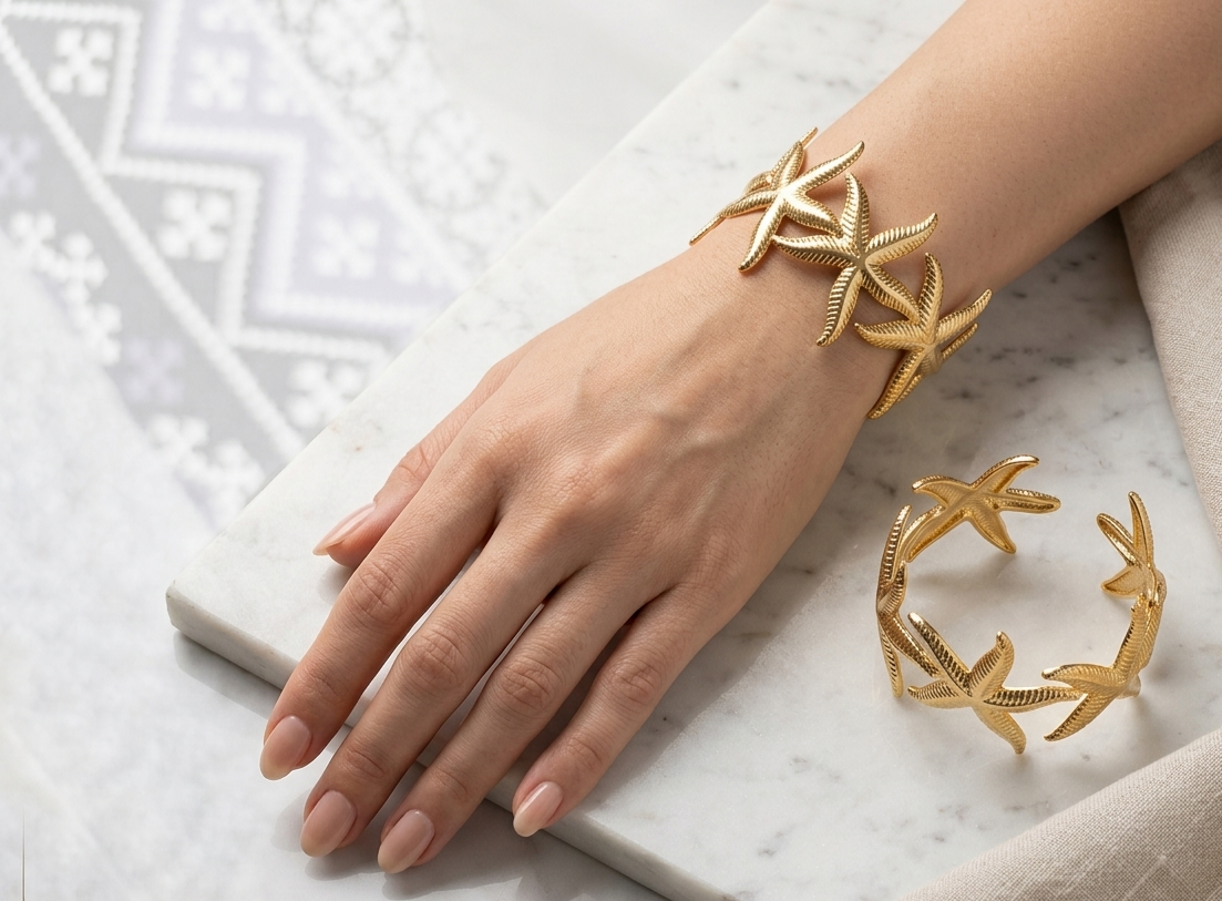 Golden Starfish Cuff Bracelet